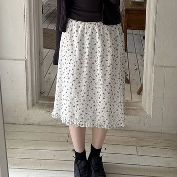 A Girl Flower Midi Skirt
