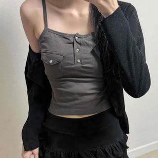 Strap Button Slim Fit Fitted Plain Sleeveless