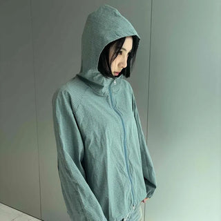Zipper Check Full-Zip Loose Fit Long Sleeve Windbreaker