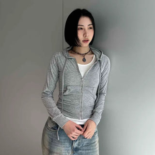 Zipper Hooded Full-Zip Slim Fit Long Sleeve Zip-Up