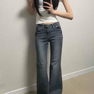 Washed Button Flare Regular Fit Daily Long Pants