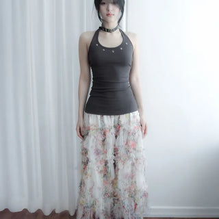 flower chiffon frill long sk (2c)