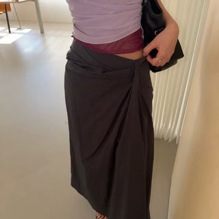 Serin Asymmetrical Wrap Drape Long Crinkle Skirt