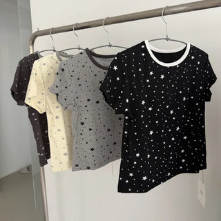 Lucas Star Color Block Cropped Slim Fit Short Sleeve Tee