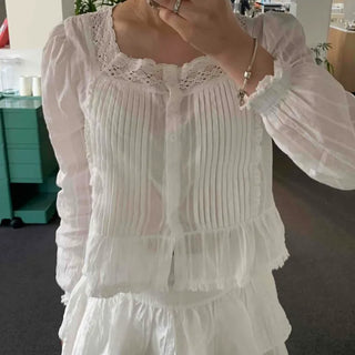 Pintuck Frill Shirred Plain Long Sleeve Blouse