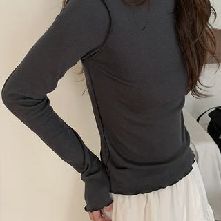 Poring Modal Spandex Wavy Layered Long Sleeve T-shirt