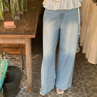 Daper Light Wash Catbrush Long Wide Denim Pants