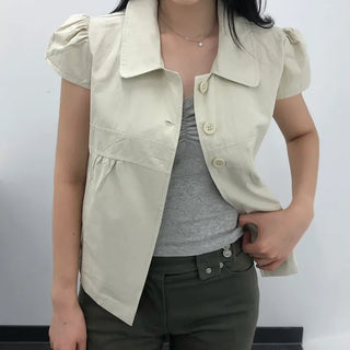 Blank Button Field Jacket Short Sleeve Blouse