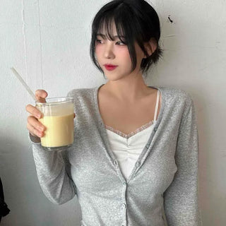 Slim Fit Buttoned Plain Long Sleeve Daily Cardigan