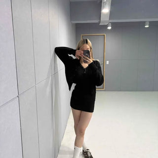 Oversized Plain Long Sleeve Casual Daily Mini Dress