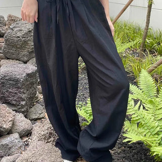 Wide Loose Fit Daily Long Pants with Drawstring Pockets
