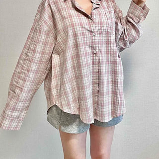 Check Button-Down Loose Fit Long Sleeve Shirt