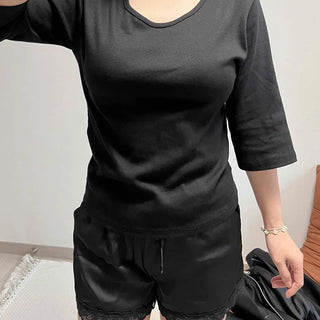 Plain Regular Fit 3/4 Sleeve Daily Short Sleeve T-shirt