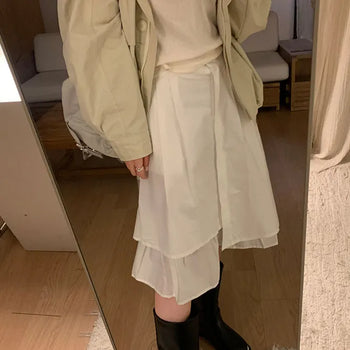 Hotdi Pintuck Midi Skirt Elastic back/Midi tiered skirt/Asymmetrical skirt/Flare skirt/Layered/Pintuck skirt/Frill skirt/Work look/Elastic skirt