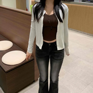 Button Slim Fit Plain Long Sleeve Basic Cardigan