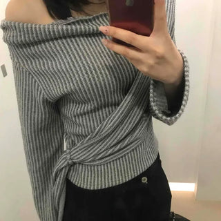 String Stripe Wrap Loose Fit Daily Long Sleeve T-shirt