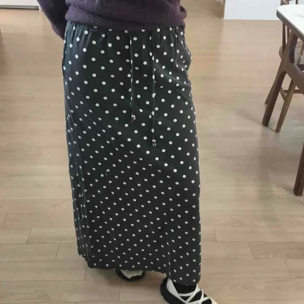 Loose Fit Polka Dot String A-Line Daily Long Skirt
