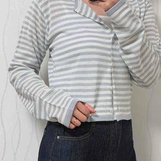 Button Stripe Loose Fit Long Sleeve Daily Cardigan