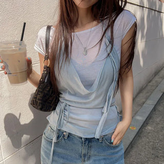 Folk Tea Halterneck Sleeveless T-shirt Set