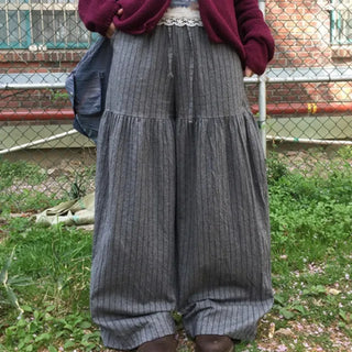 Striped shirred pants