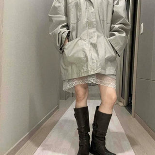 Color-block Button Down Plain Oversized Jacket