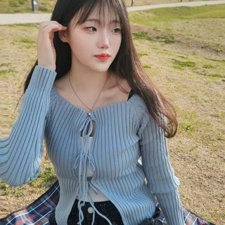 Ribbon Slim Fit Plain Long Sleeve Daily
