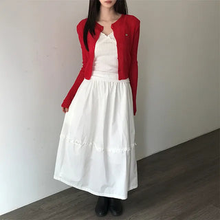 High-end elastic tiered frill long skirt