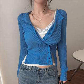 Vent two-way ribbed cardigan