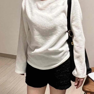 Plain Loose Fit Long Sleeve Daily T-shirt