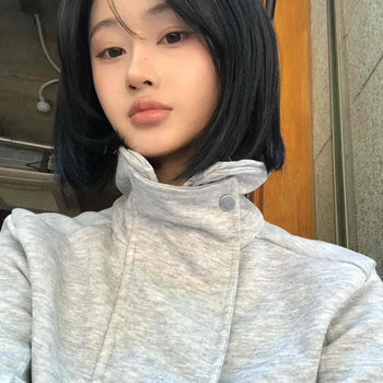 Loose-fit Plain Zipper Snap Full-zip Daily Jacket