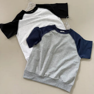Loop Raglan Contrast Short Sleeve Oversized Sweatshirt