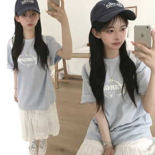 Hip Mood, Star Girl Printed Lettering Round Neck Boxy Loose Fit Short Sleeve T-shirt