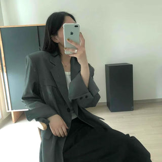 Oversized Plain Button Flap Pocket Slit Jacket