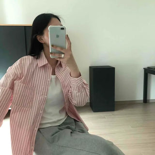 Reno Oversized Striped Button-Down Long Sleeve Shirt