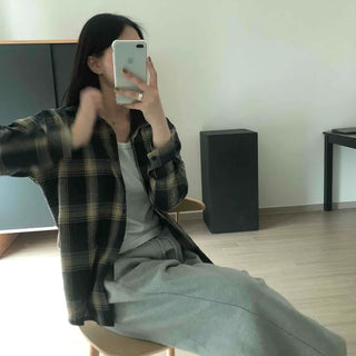 Oversized Check Button-Down Long Sleeve Shirt