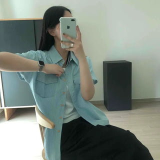 Loose-fit Striped Button-down Short-sleeve Shirt