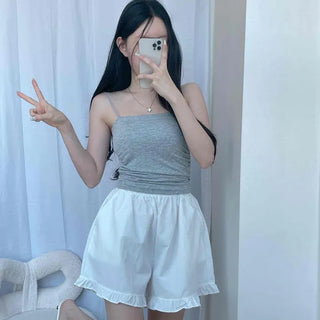 Shirred Strap Tube Top Slim Fit Plain Sleeveless