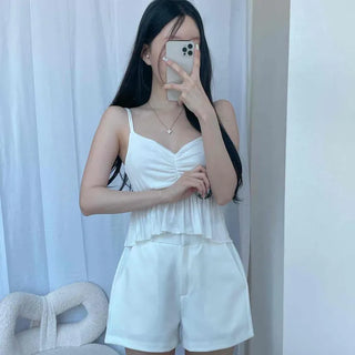 Strap Shirred Drape Plain Daily Sleeveless