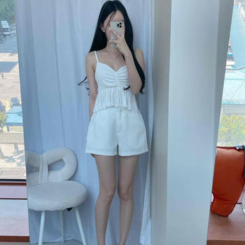 Wide Loose Fit Daily Shorts with Waistband Drawstring