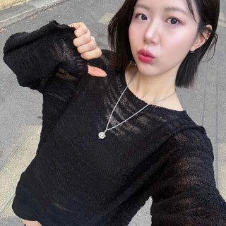 Loose Fit See-through Detail Daily Long Sleeve