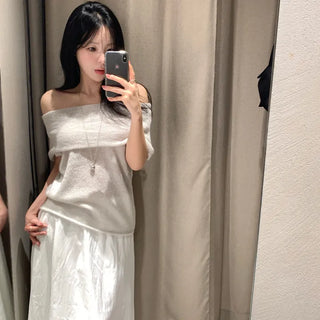 Teddy Mohair Wool Off-Shoulder Knit