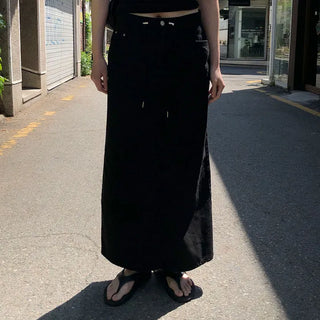 May Women's A-Line String Long Maxi Cotton Skirt