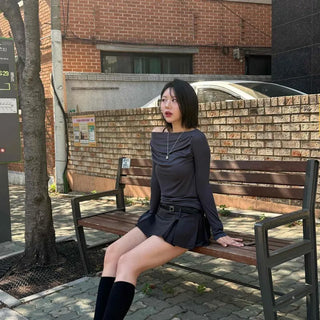 Button Pleated Wrap A-Line Mini Skirt