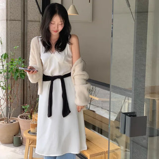 August Satin Color Block Sleeveless Long Dress
