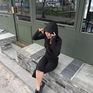 Loose Fit Striped Sleeveless Daily Hoodie