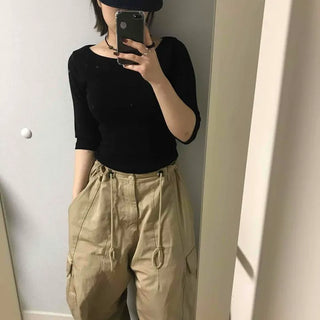 Plain Regular Fit 3/4 Sleeve Daily Long Sleeve T-shirt