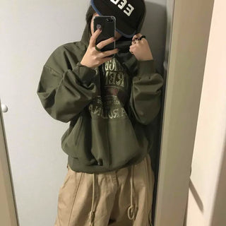 Lettering Kangaroo Pocket Oversized Daily Long Sleeve Hoodie