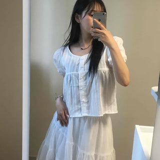 See-through Dot A-line Daily Midi Skirt