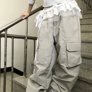 Unisex Fluffy Daily Hip Nylon Cargo Pants (2 colors)
