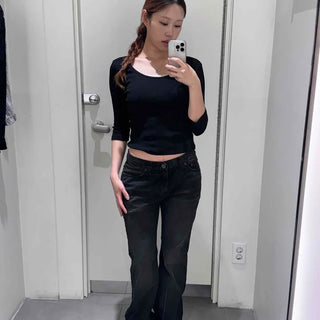 Regular Fit Washed Button Bootcut Daily Long Pants